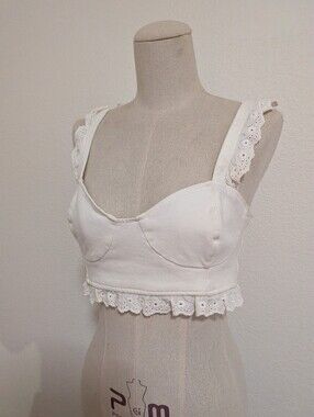 For Love And Lemons Cream Eyelet-Trim Cropped Bustier